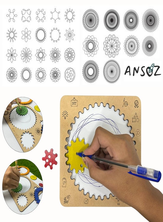 Ansoz Set of 2 Spirograph Art & DIY Activity Kit - CreativeTwirl: Wooden Spirograph Art Kit | Fun Creative Drawing Set for Kids Art Kit | - Image 3